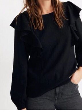 Madewell Black Long-Sleeve Ruffle Shoulder Top